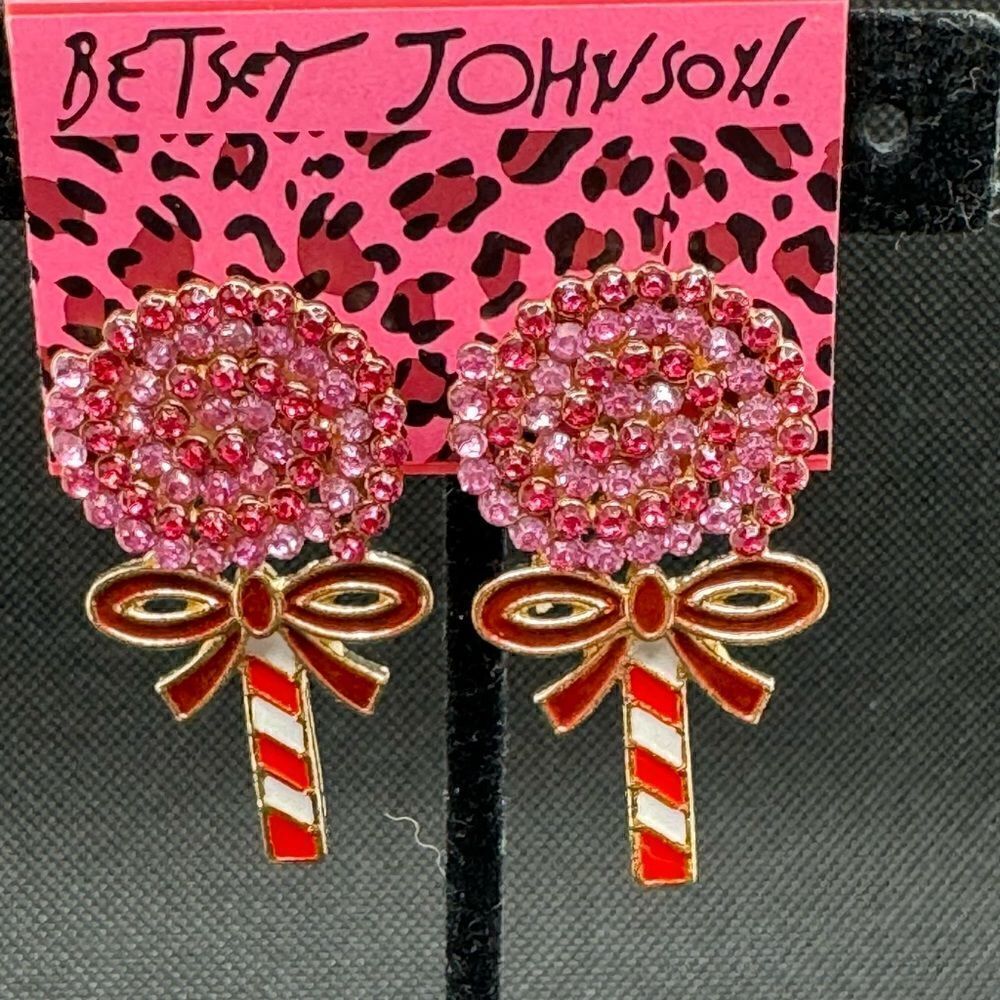EARRINGS! Betsey Johnson Lollipop Post Earrings BNWT Pink and Red Gemstones